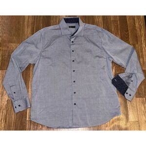 Neiman Marcus Mens Dress Shirt Blue Geometric Pattern Button Down Long Sleeve XL